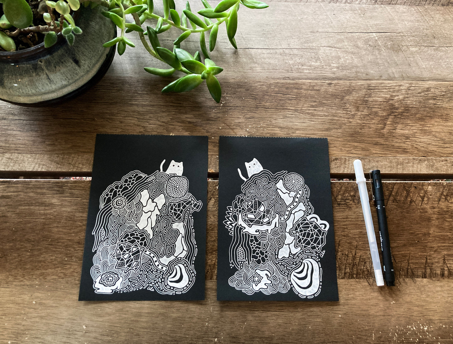 Mini Cat Doodle Drawing by Allie (5" x 7")