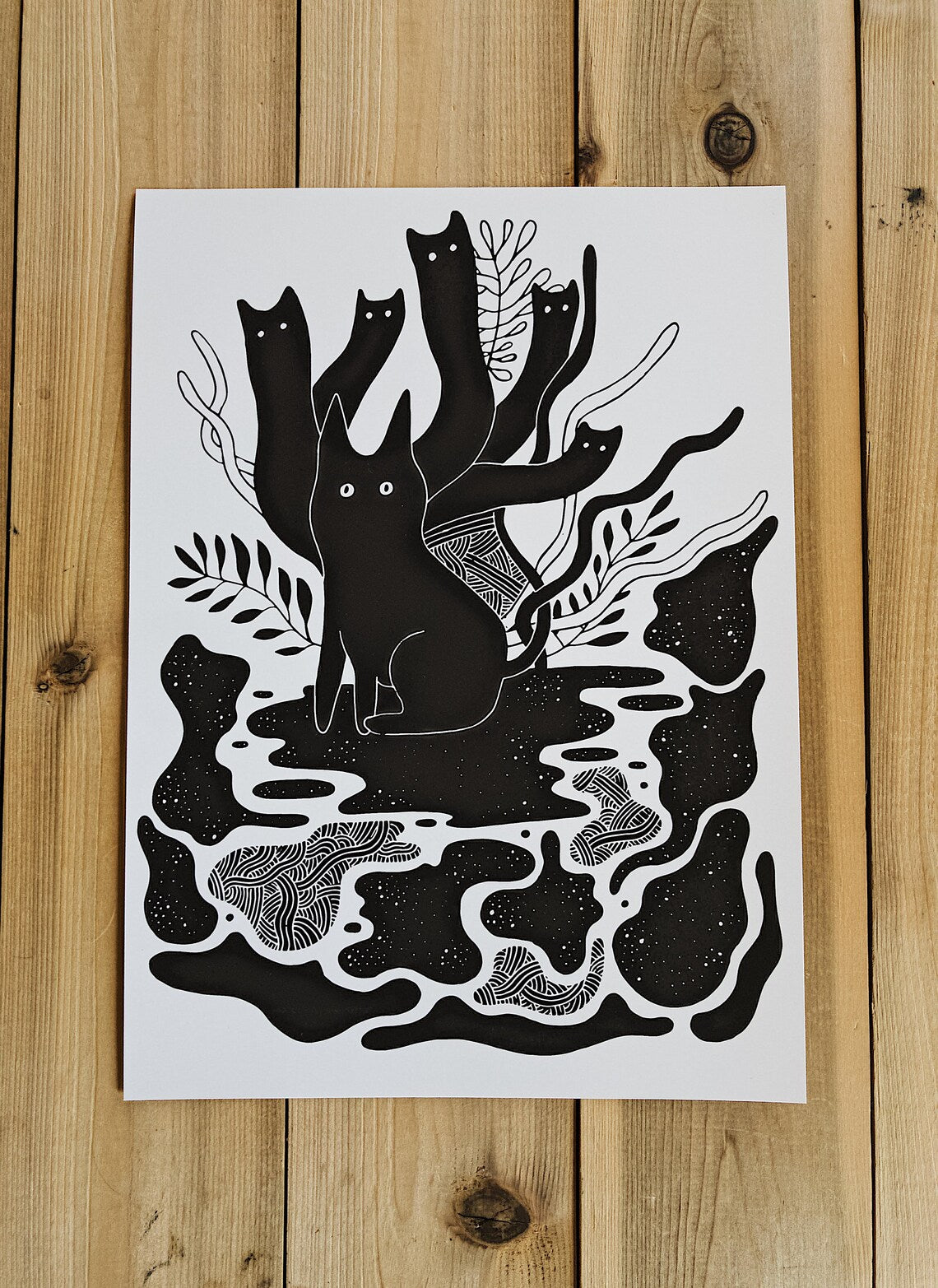 Inky Ghost Cats - 8" X 11" Art Print