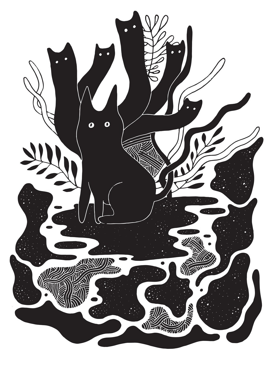 Inky Ghost Cats - 8" X 11" Art Print