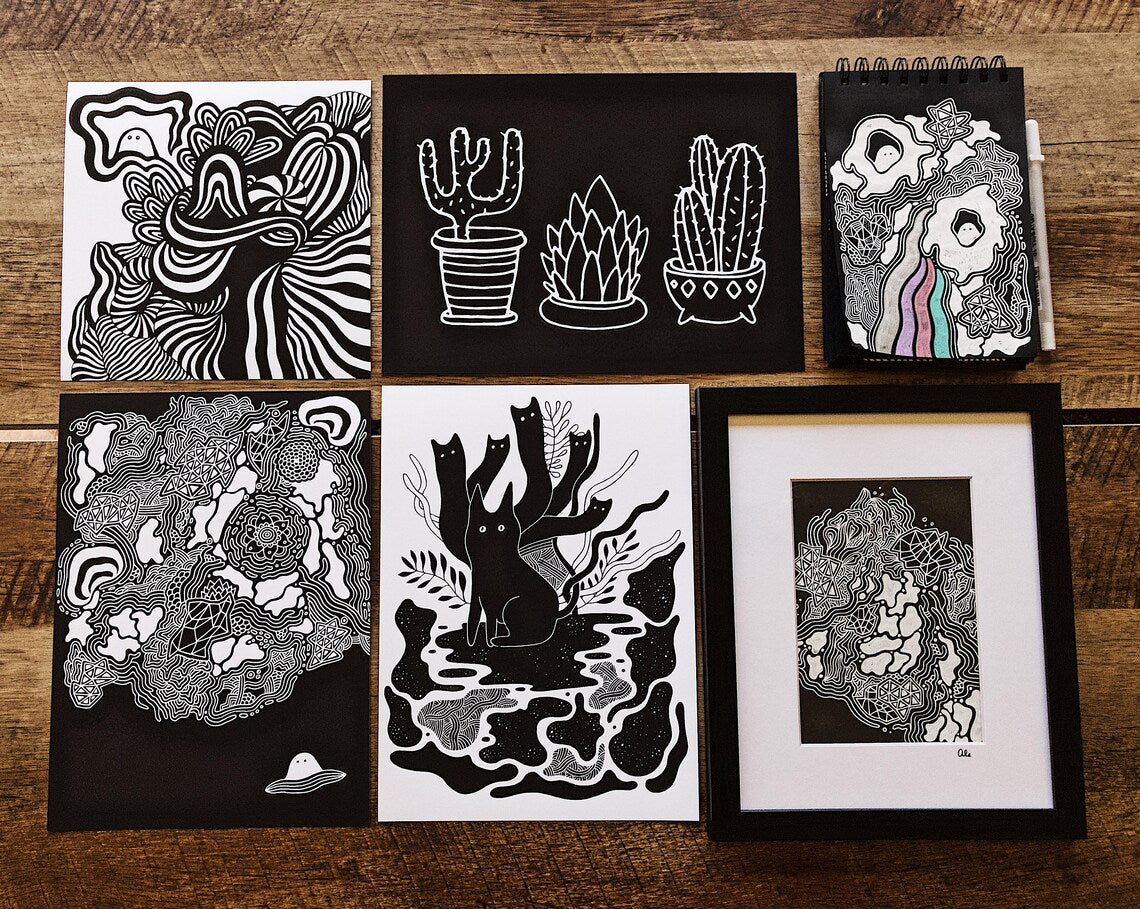 Inky Ghost Cats - 8" X 11" Art Print